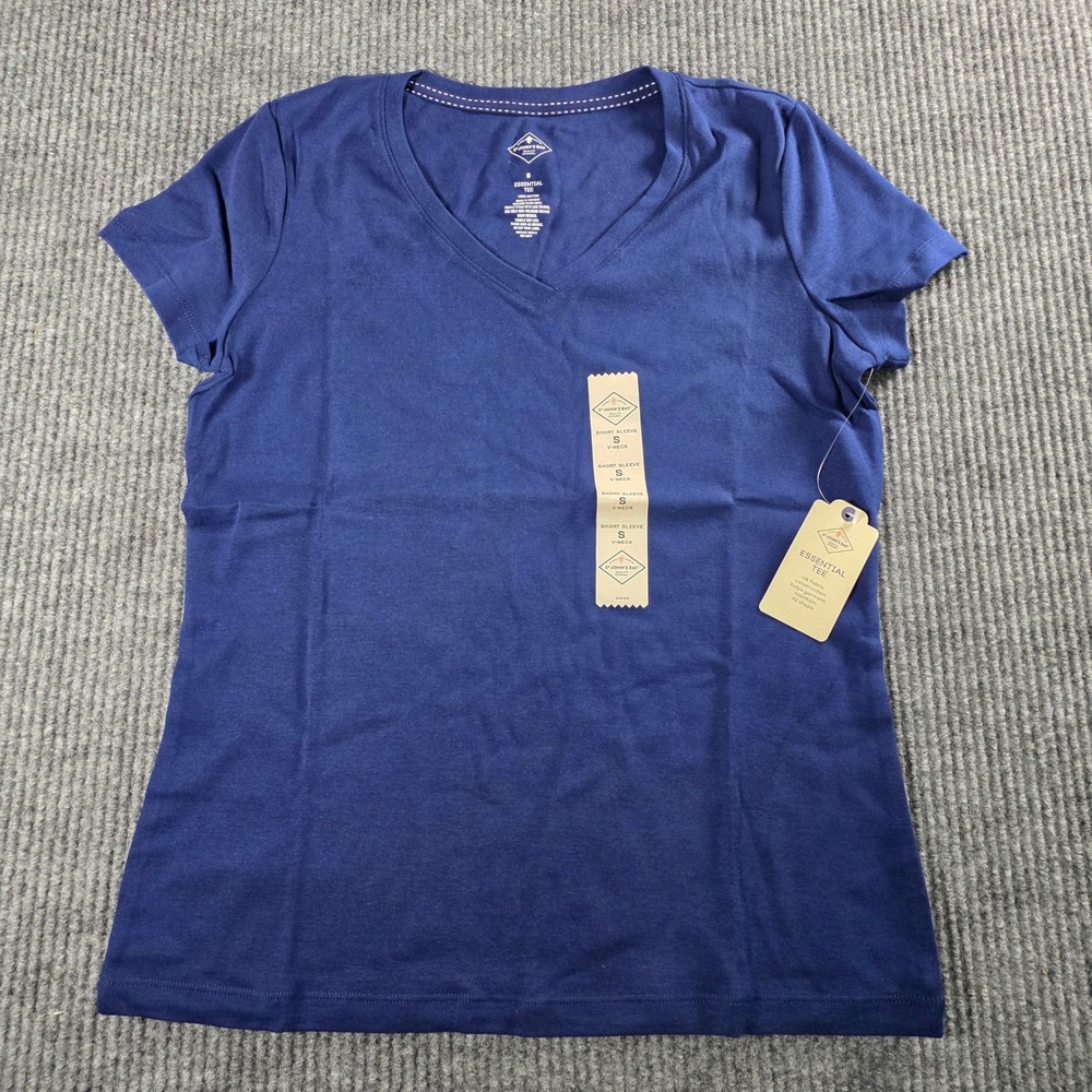 St Johns Bay Womens Essential Tee Navy Blue V-Neck‎ Short Sleeve Cotton Shirt S